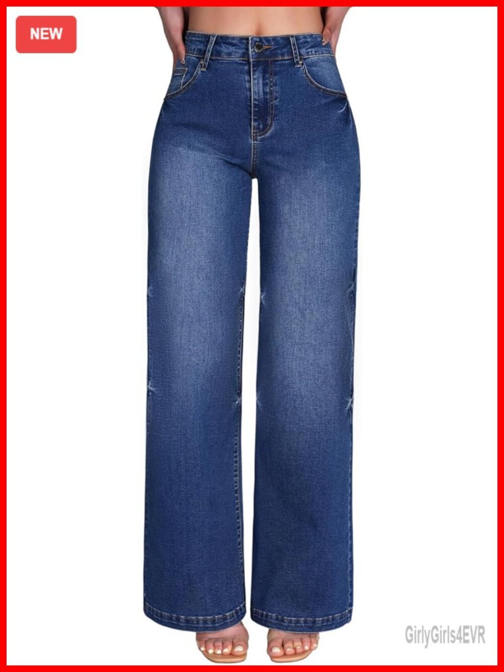 High Waisted Wide Leg Stretchy Denim Trouser Jeans